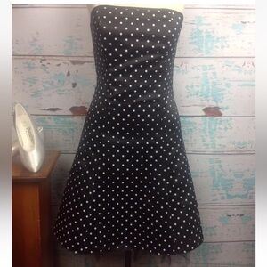 Jessica McClintock Gunne Sax Strapless Dress 7/8 Polka Dot Satin Vintage 80s 90s